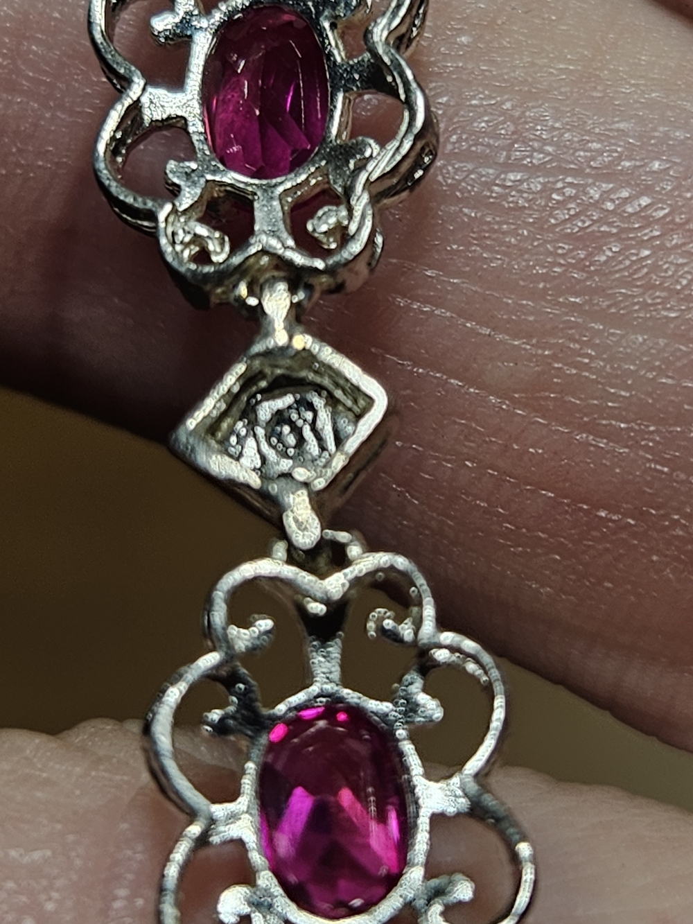 Vintage Elegant Pink Precious Stone Silver Stamped - Picture 4 of 4